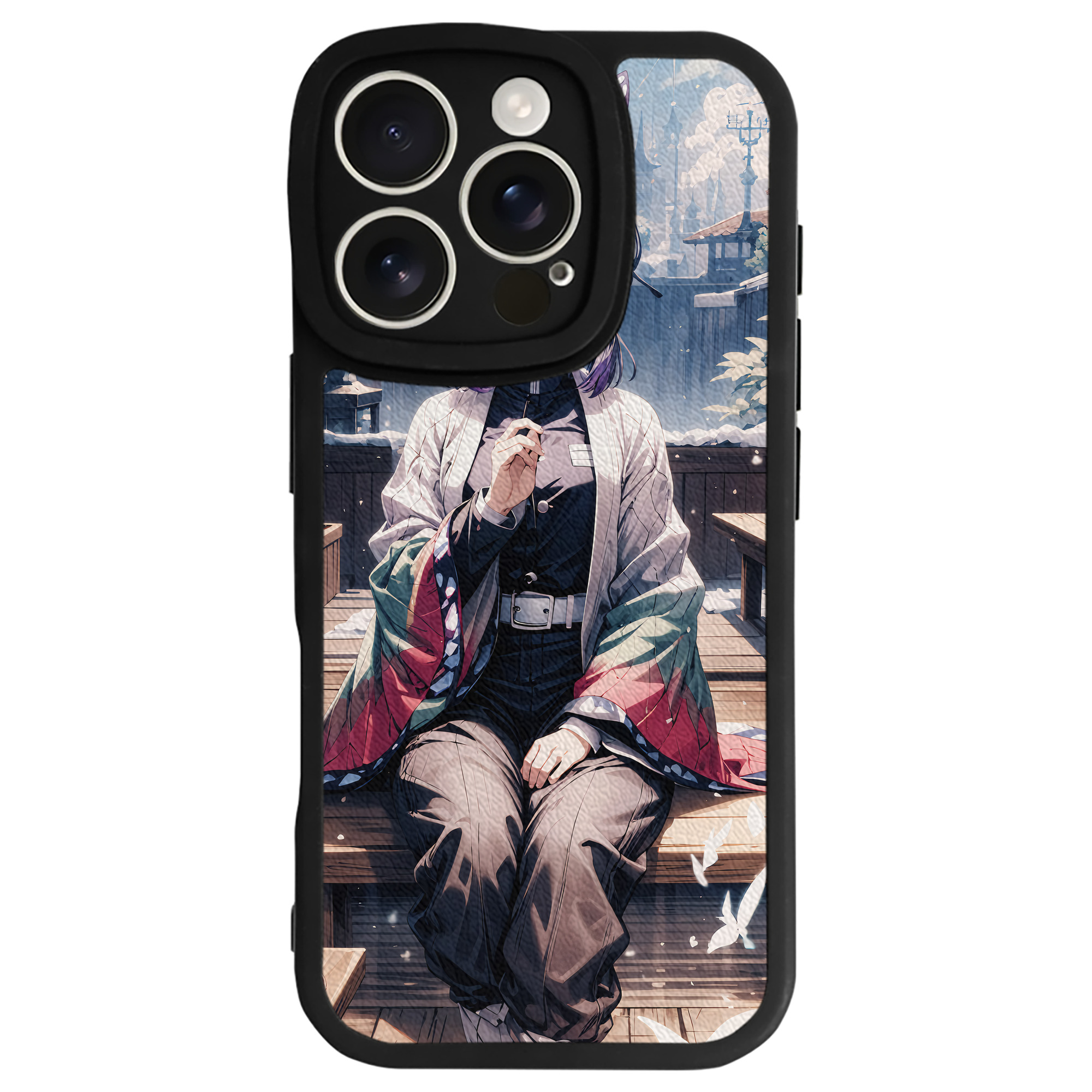 （画像用） 鬼滅の刃（きめつのやいば）蟲柱-胡蝶 しのぶ／こちょう しのぶ Kochou Shinobu 【iPhone 16シリーズ対応】シリコンスマホケース（レザー調） 材質：シリコン